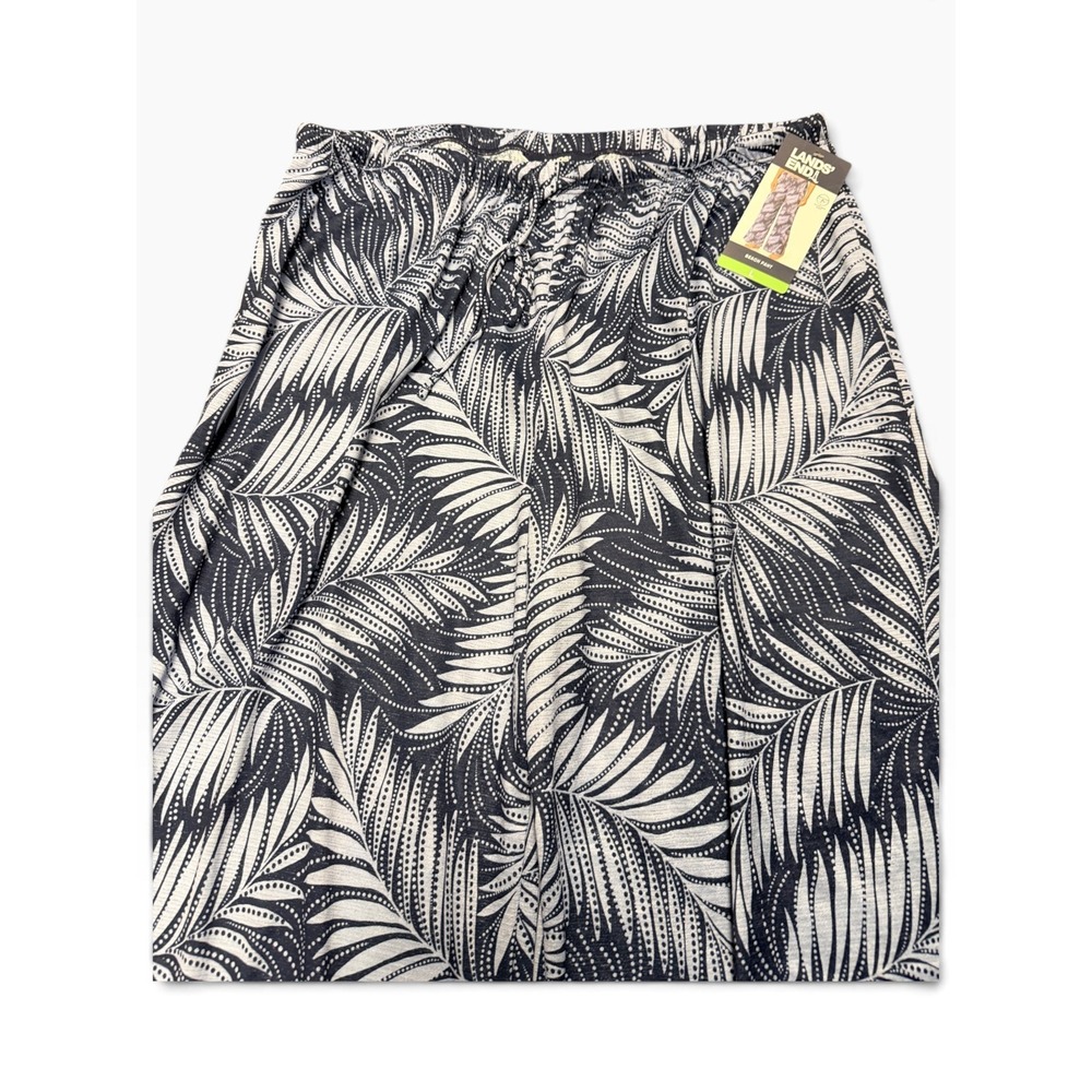 NWT Lands' End Beach Pants Womens L Navy White Tropical Wide Leg Side Slit 1099 - Picture 4 of 8